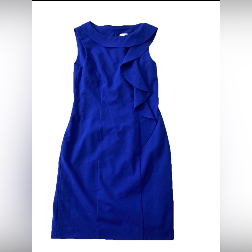 Calvin Klein 4 Blue Sleeveless Sheath Dress Women’s Ruffle With Back Split Lined